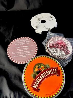 Margaritaville 4Piece Souvenir Recipe Drink Coasters+Charms Tin Container Holder